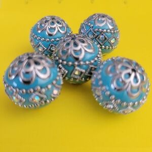 NEW 5 Pc Indonesian Clay Beads Turquoise Blue Green 19mm x 19.5mm Jewelry Making